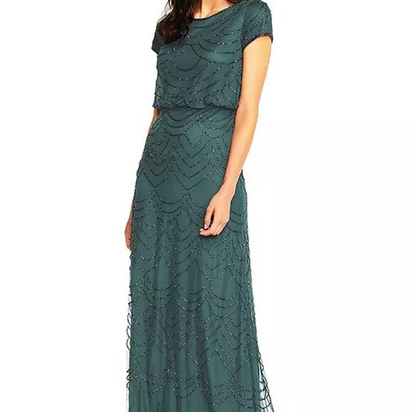 Adrianna Papell, Beaded Blouson Gown with cap sleeves - Picture 2 of 4